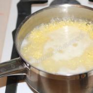 Porridge di miglio con latte in una casseruola